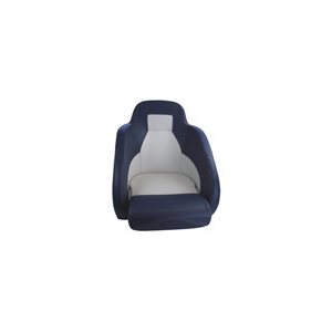 Deluxe blue, white & light beige stitching, flip-up bolster style bucket seat