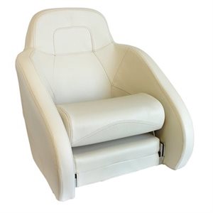 deluxe white on white & light beige stitching, flip-up bolster style bucket seat
