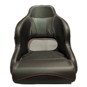 PLATINUM CAPTAIN HELM BUCKET SEAT WITH FLIP UP BOLSTER CARBON BLACK W / RED STITCHES