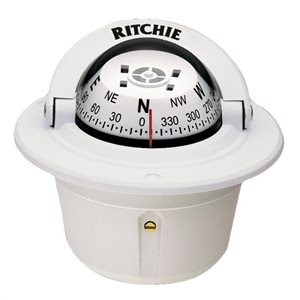 explorer flush mount compass, white with white dial